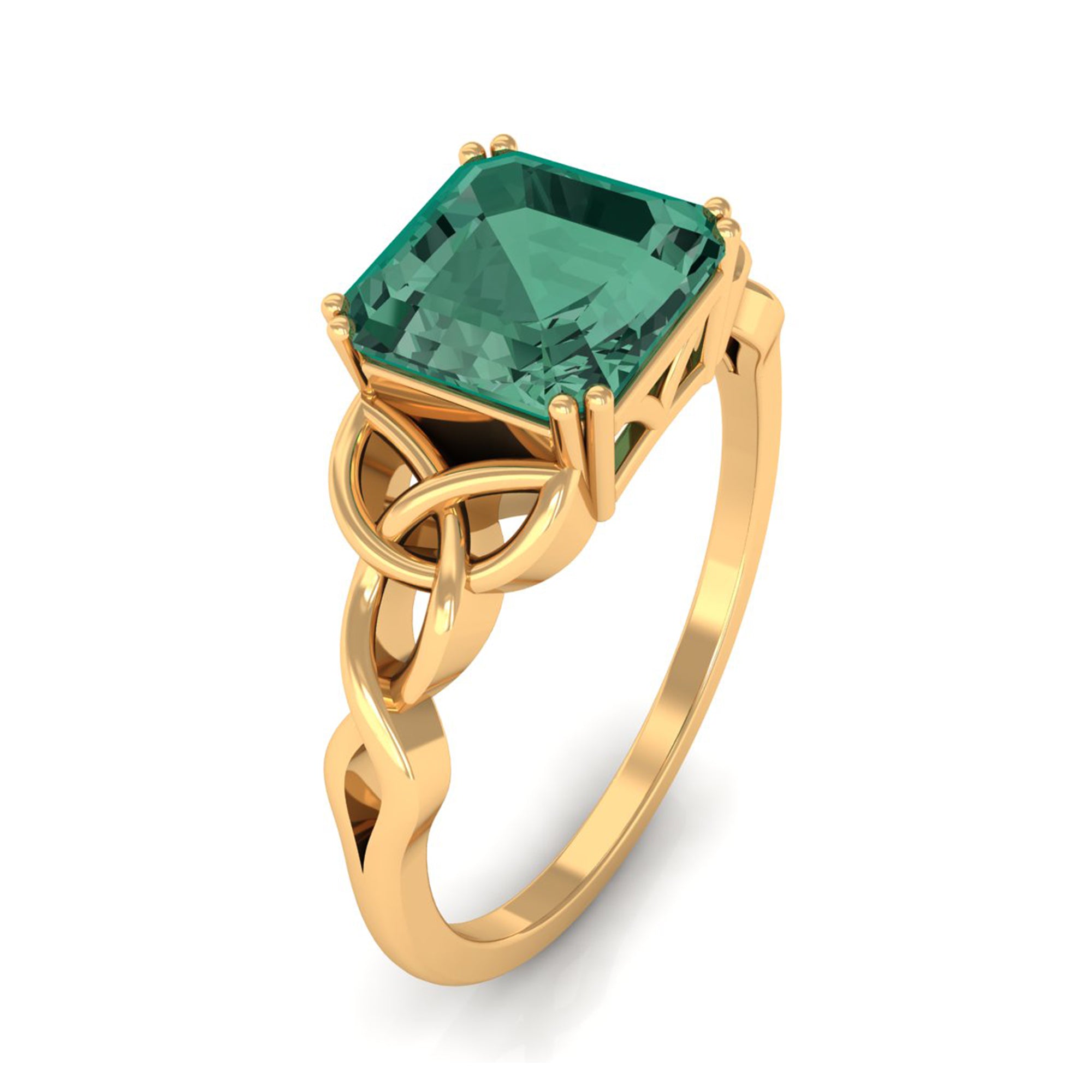 Certified Asscher Cut Lab Grown Green Sapphire Solitaire Celtic Engagement Ring Lab Created Green Sapphire - ( AAAA ) - Quality - Rosec Jewels