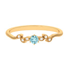 Round Aquamarine Leaf Inspired Solitaire Promise Ring Aquamarine - ( AAA ) - Quality - Rosec Jewels