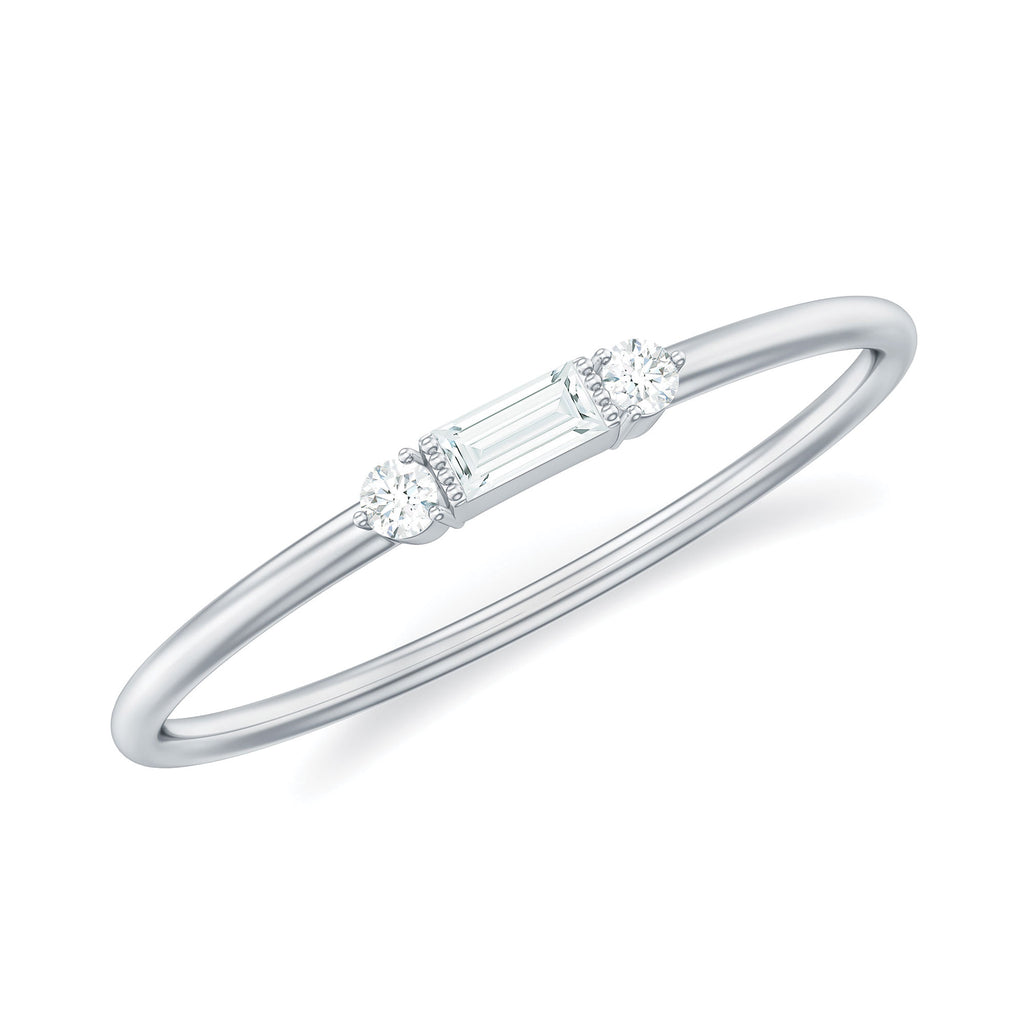 Baguette and Round Dainty Diamond Promise Ring