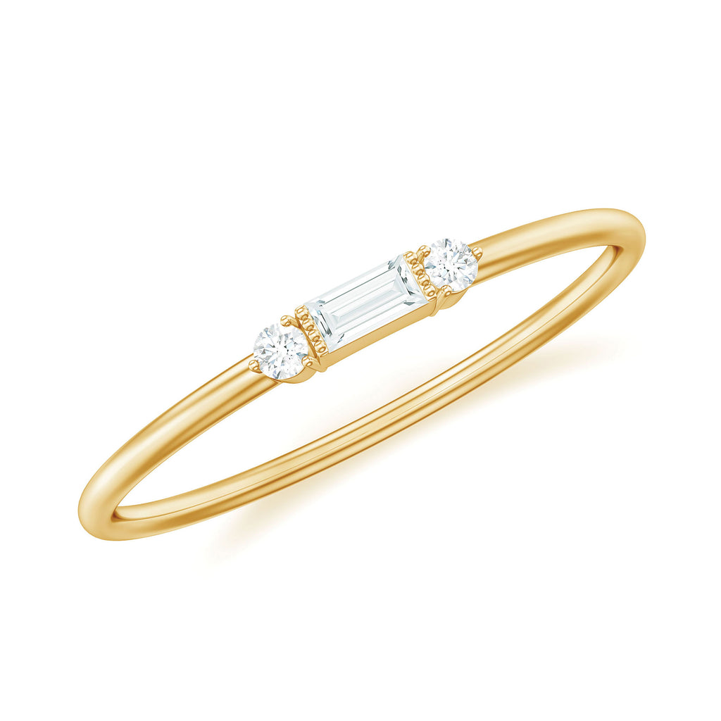 Baguette and Round Dainty Diamond Promise Ring Diamond - ( HI-SI ) - Color and Clarity - Rosec Jewels