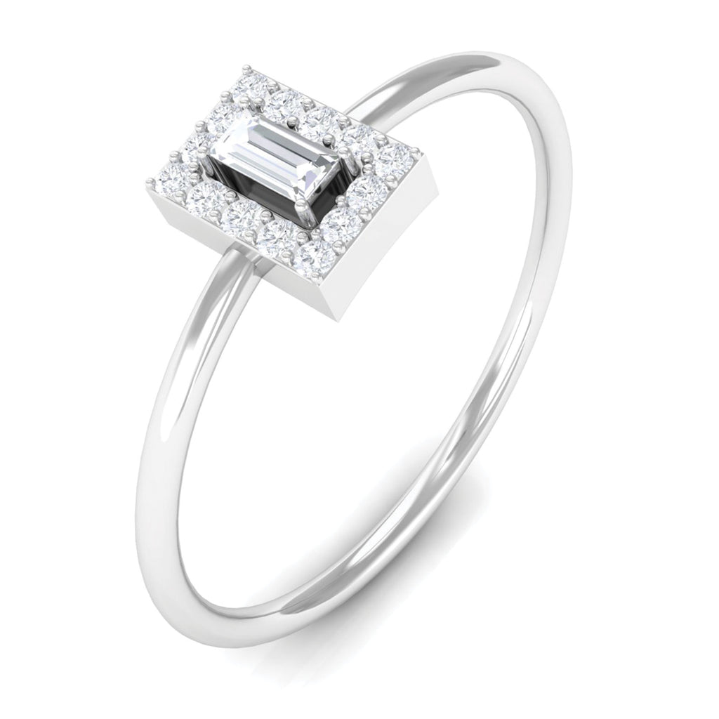 Baguette and Round Cut Diamond Dainty Ring in Gold Diamond - ( HI-SI ) - Color and Clarity - Rosec Jewels