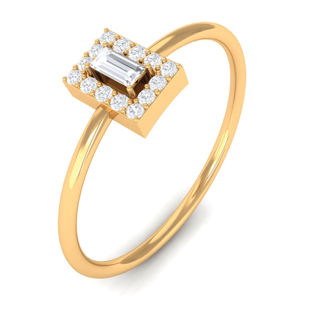 Baguette and Round Cut Diamond Dainty Ring in Gold Diamond - ( HI-SI ) - Color and Clarity - Rosec Jewels