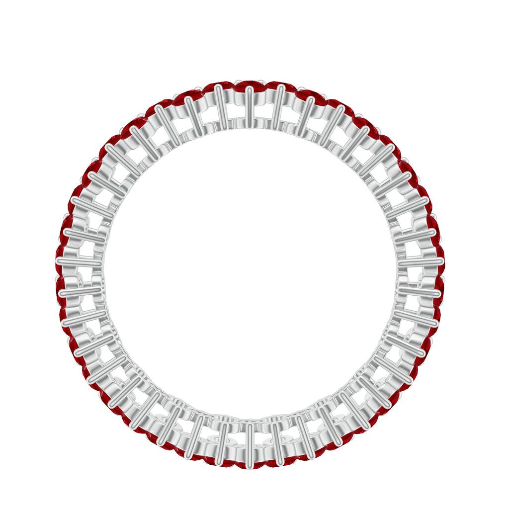 Round Lab Created Ruby Cluster Eternity Ring in Prong Setting Lab Created Ruby - ( AAAA ) - Quality - Rosec Jewels