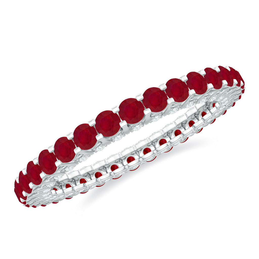 Round Ruby and Diamond Eternity Wedding Band Ruby - ( AAA ) - Quality - Rosec Jewels