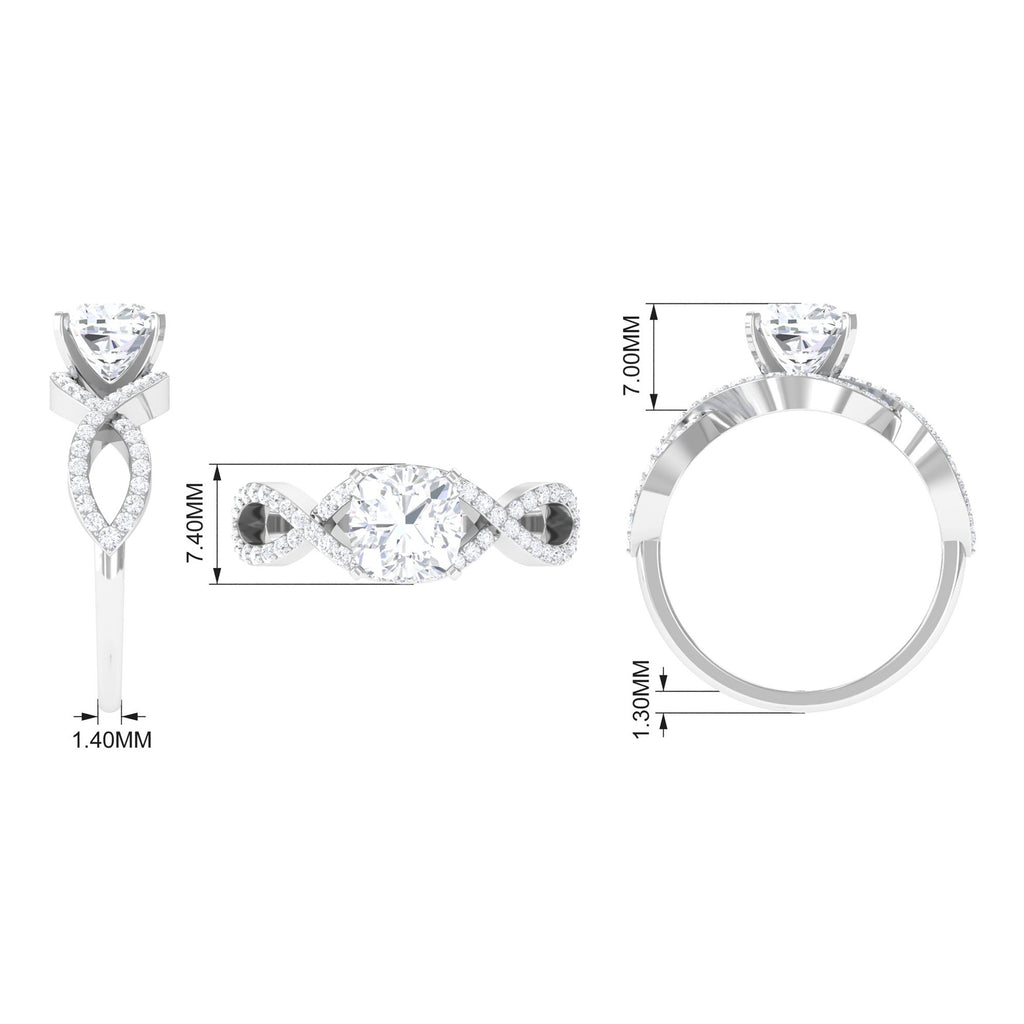 4 CT Cushion Cut Moissanite Solitaire Crossover Ring in Gold Moissanite - ( D-VS1 ) - Color and Clarity - Rosec Jewels