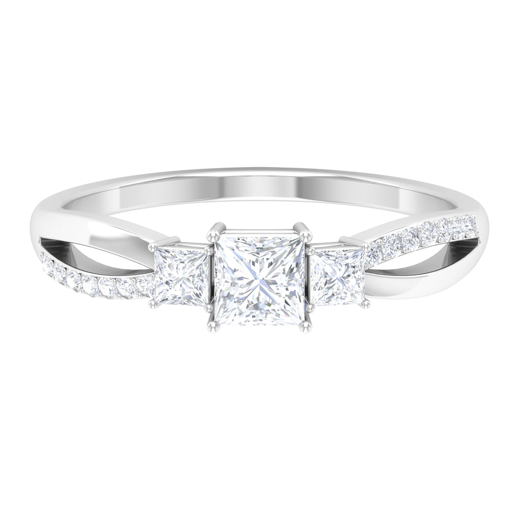 3/4 CT Princess Cut Three Stone Moissanite Engagement Ring Moissanite - ( D-VS1 ) - Color and Clarity - Rosec Jewels