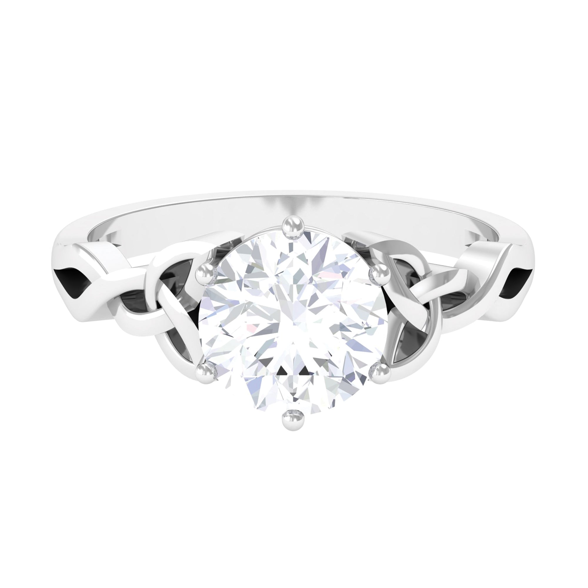 8 MM Round Cut Moissanite Solitaire Celtic Ring in 6 Prong Setting Moissanite - ( D-VS1 ) - Color and Clarity - Rosec Jewels