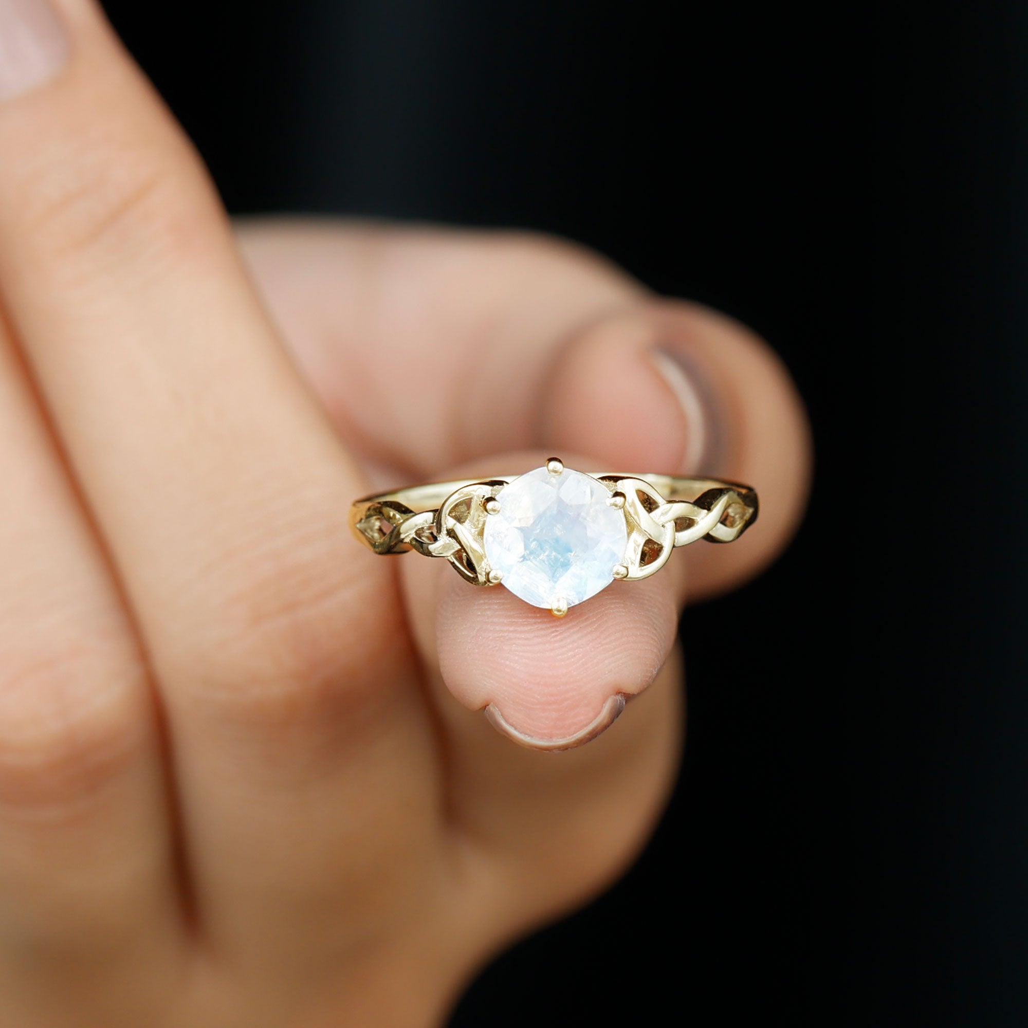 Solitaire Moonstone Celtic Engagement Ring in 6 Prong Setting Moonstone - ( AAA ) - Quality - Rosec Jewels