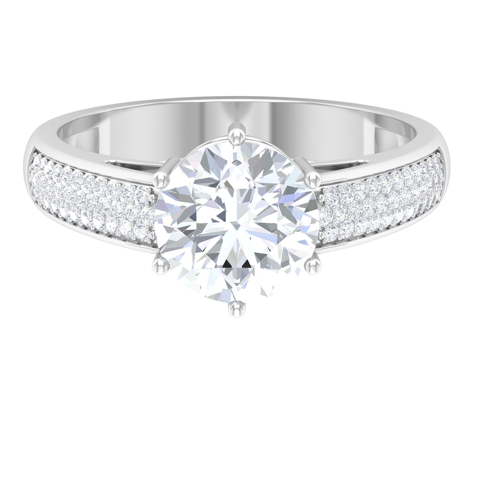 2.50 CT Certified Moissanite Solitaire Ring with Side Stones Moissanite - ( D-VS1 ) - Color and Clarity - Rosec Jewels