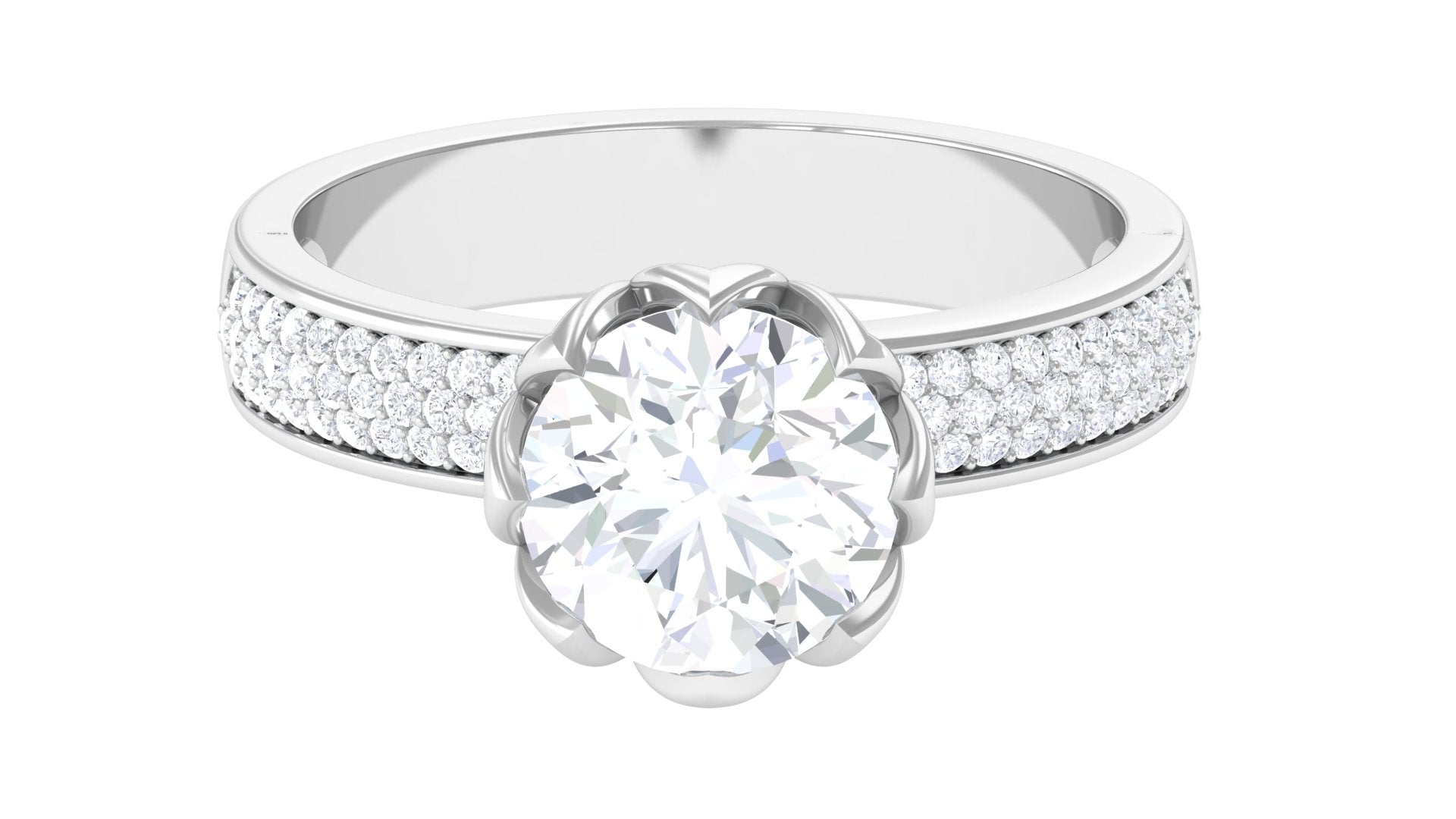 White Moissanite Round Cut Solitaire Ring with Side Stones Moissanite - ( D-VS1 ) - Color and Clarity - Rosec Jewels