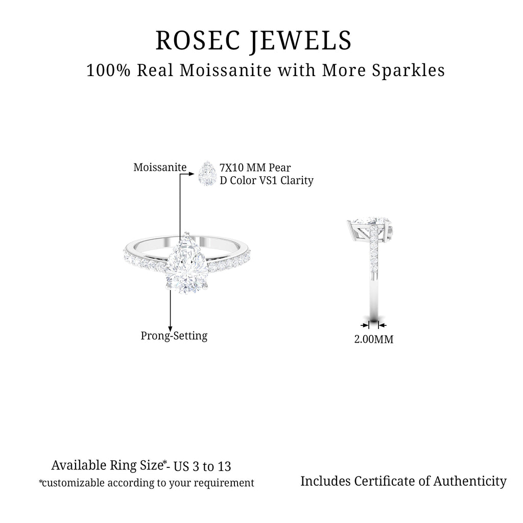 2.25 CT Solitaire and Hidden Moissanite Ring with Surfaced Prong Side Stones Moissanite - ( D-VS1 ) - Color and Clarity - Rosec Jewels