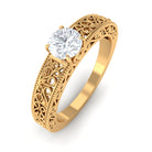 Cubic Zirconia Solitaire Vintage Inspired Filigree Ring in Claw Setting Zircon - ( AAAA ) - Quality - Rosec Jewels