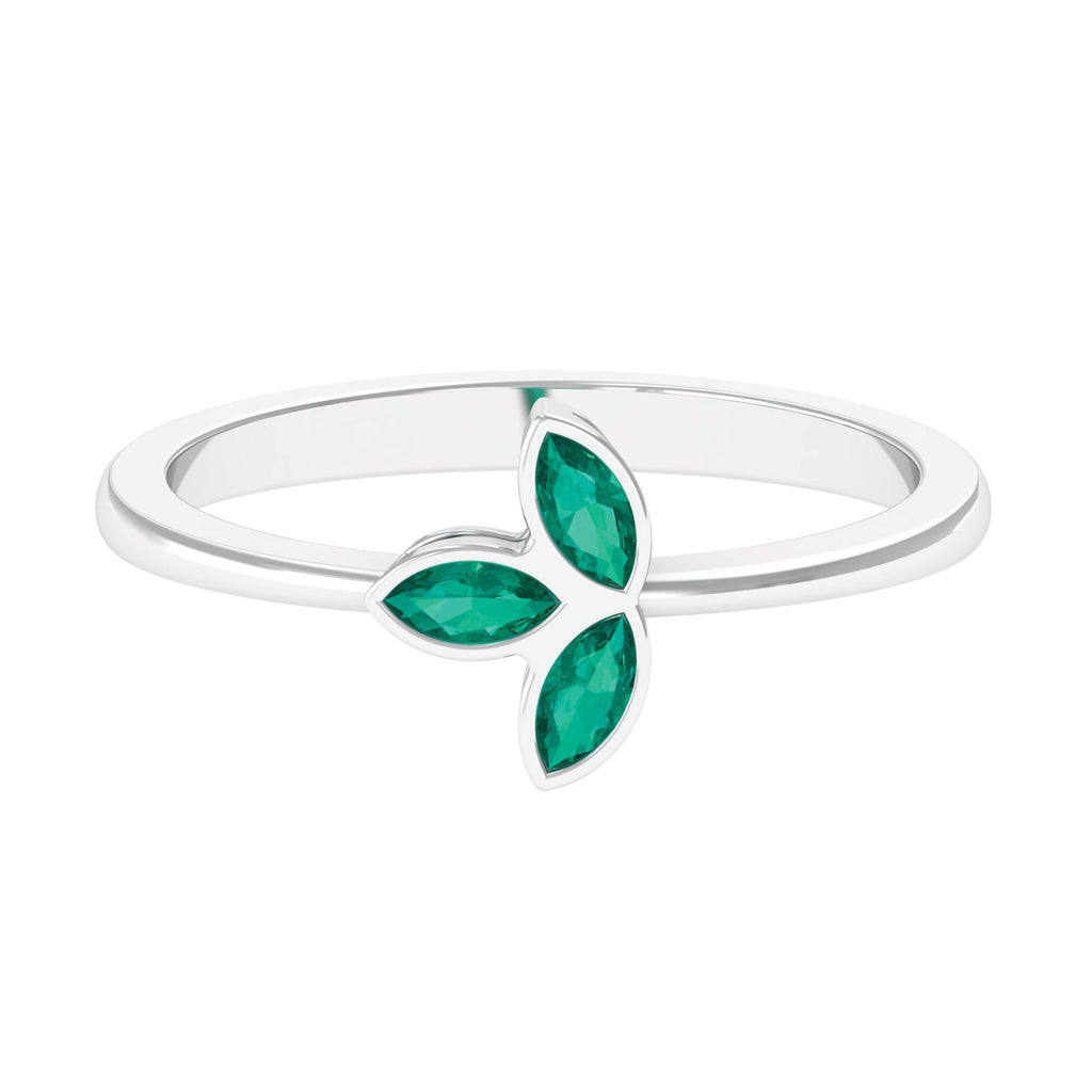 May Birthstone 1/2 CT Marquise Cut Emerald Petal Ring in Bezel Setting Emerald - ( AAA ) - Quality - Rosec Jewels