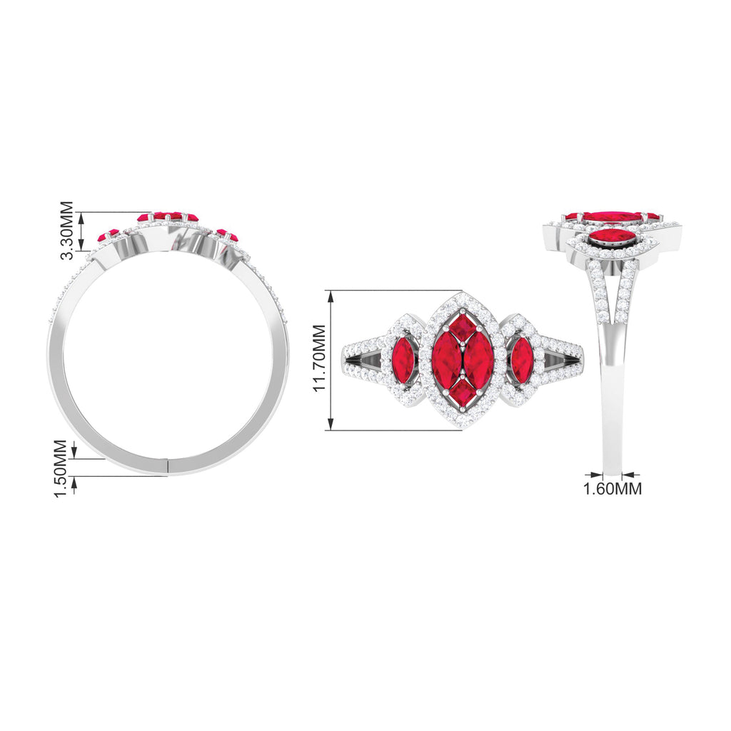 Split Shank Lab Grown Ruby and Diamond Cluster Engagement Ring Lab Created Ruby - ( AAAA ) - Quality - Rosec Jewels