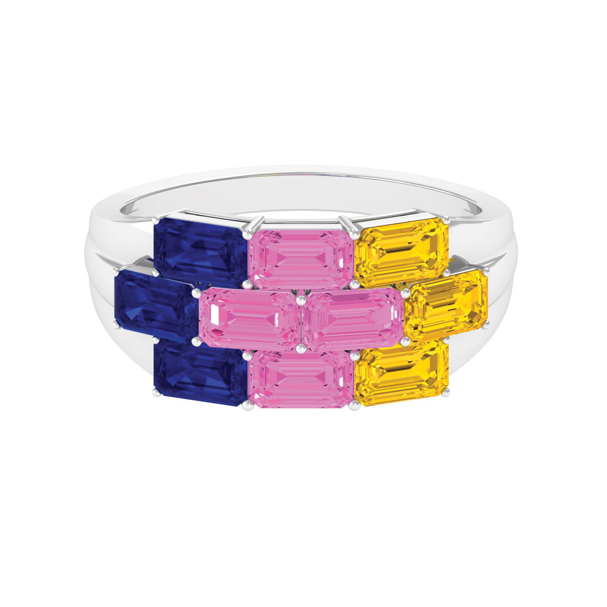 Emerald Cut Multi Created Sapphire Cluster Cocktail Ring Lab Created Blue Sapphire - ( AAAA ) - Quality - Rosec Jewels