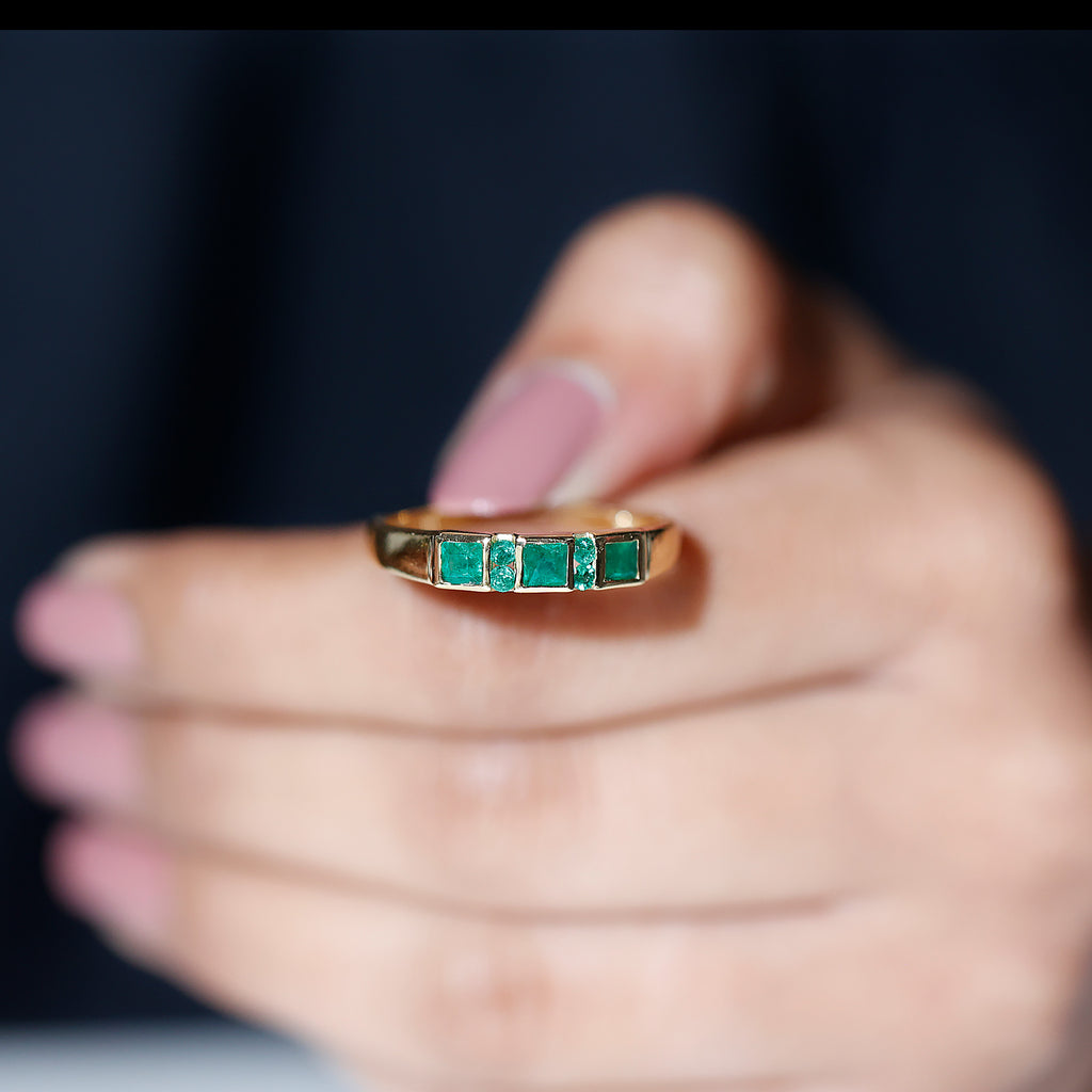 May Birthstone 1/4 CT Bezel Set Emerald Band Ring Emerald - ( AAA ) - Quality - Rosec Jewels