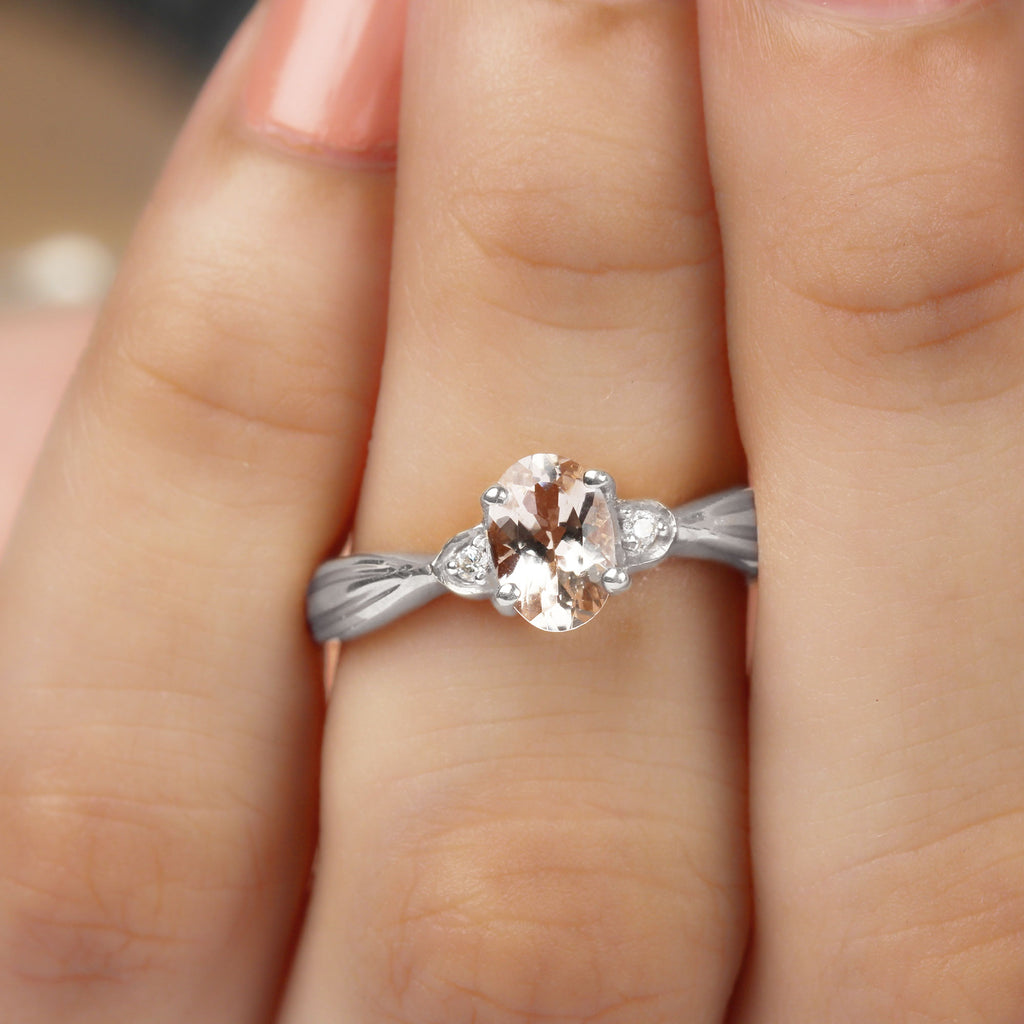 3/4 CT Oval Cut Morganite Solitaire Ring with Diamond Morganite - ( AAA ) - Quality - Rosec Jewels