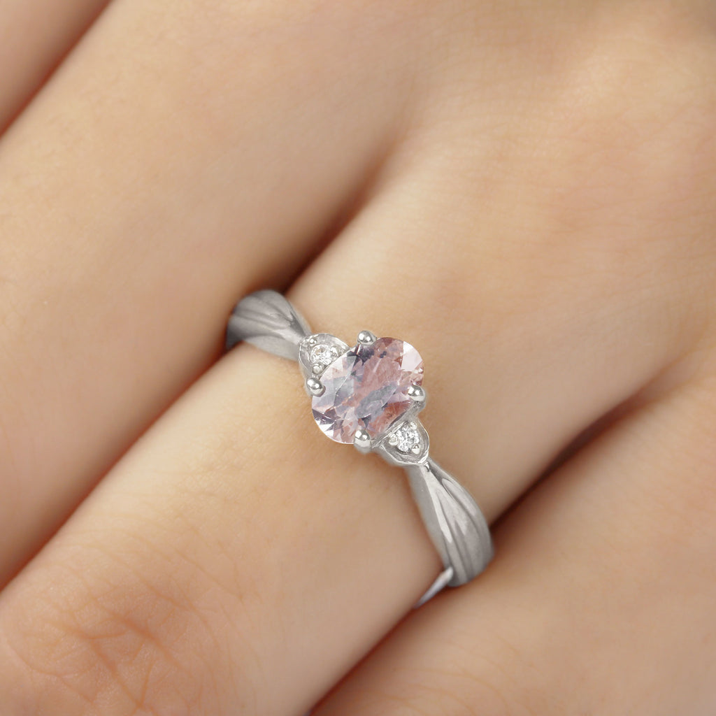 3/4 CT Oval Cut Morganite Solitaire Ring with Diamond Morganite - ( AAA ) - Quality - Rosec Jewels