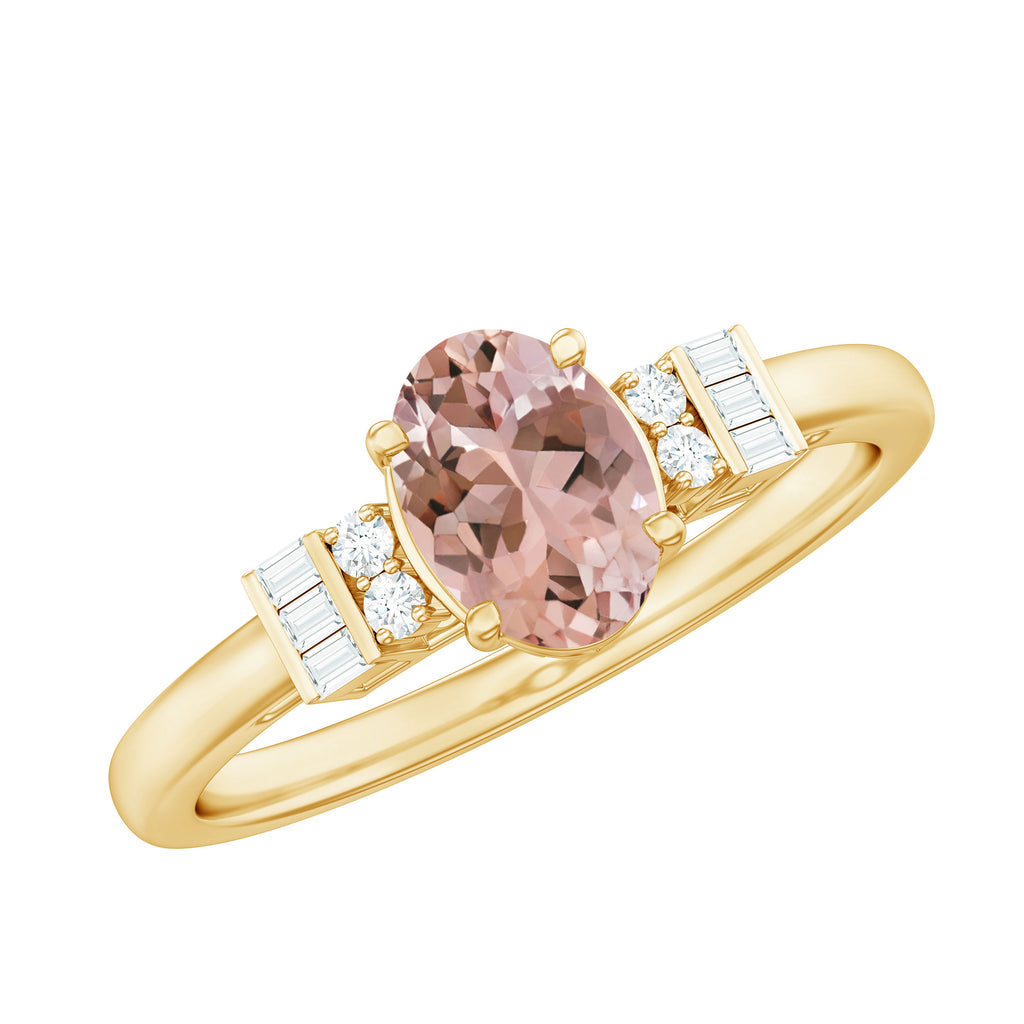 3/4 CT Oval Cut Morganite Solitaire Engagement Ring with Diamond Accent Morganite - ( AAA ) - Quality - Rosec Jewels