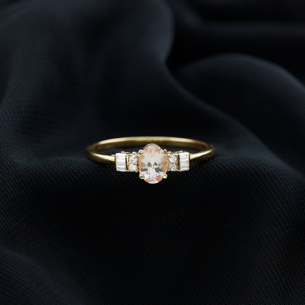 3/4 CT Oval Cut Morganite Solitaire Engagement Ring with Diamond Accent Morganite - ( AAA ) - Quality - Rosec Jewels