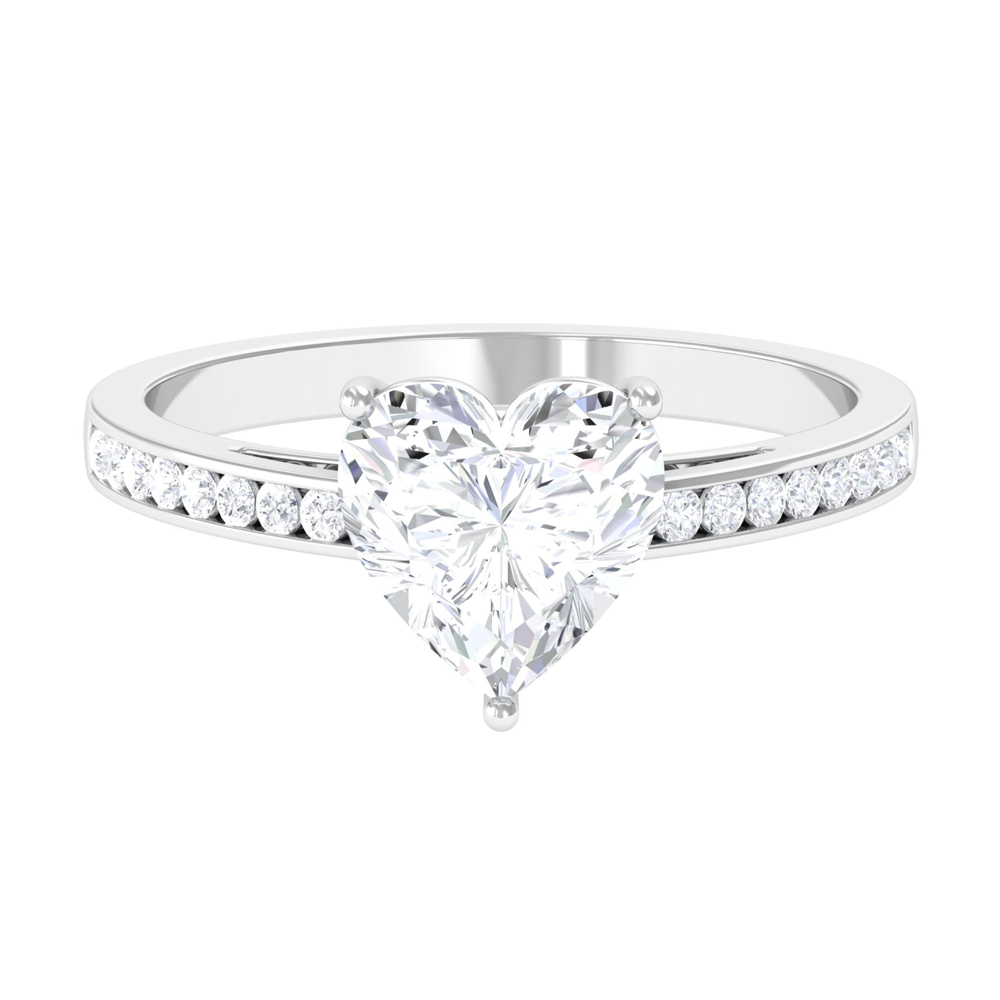 2.5 CT Heart Moissanite Solitaire Ring with Channel Set Side Stones Moissanite - ( D-VS1 ) - Color and Clarity - Rosec Jewels