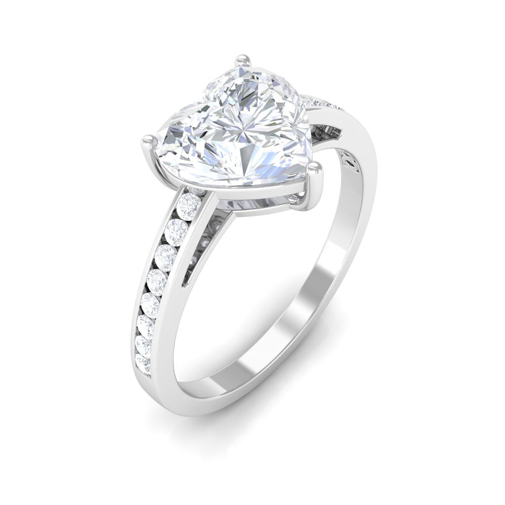 2.5 CT Heart Moissanite Solitaire Ring with Channel Set Side Stones Moissanite - ( D-VS1 ) - Color and Clarity - Rosec Jewels