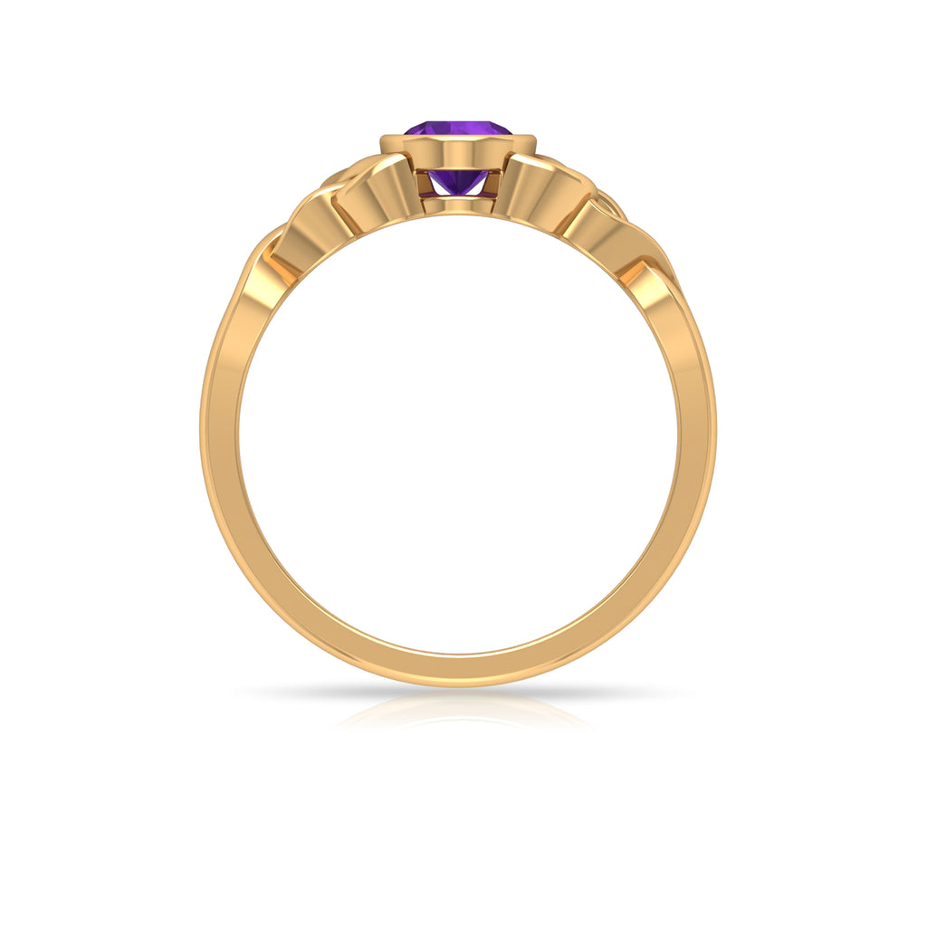 Bezel Set Round Shape Amethyst Solitaire Ring with Celtic Knot Amethyst - ( AAA ) - Quality - Rosec Jewels