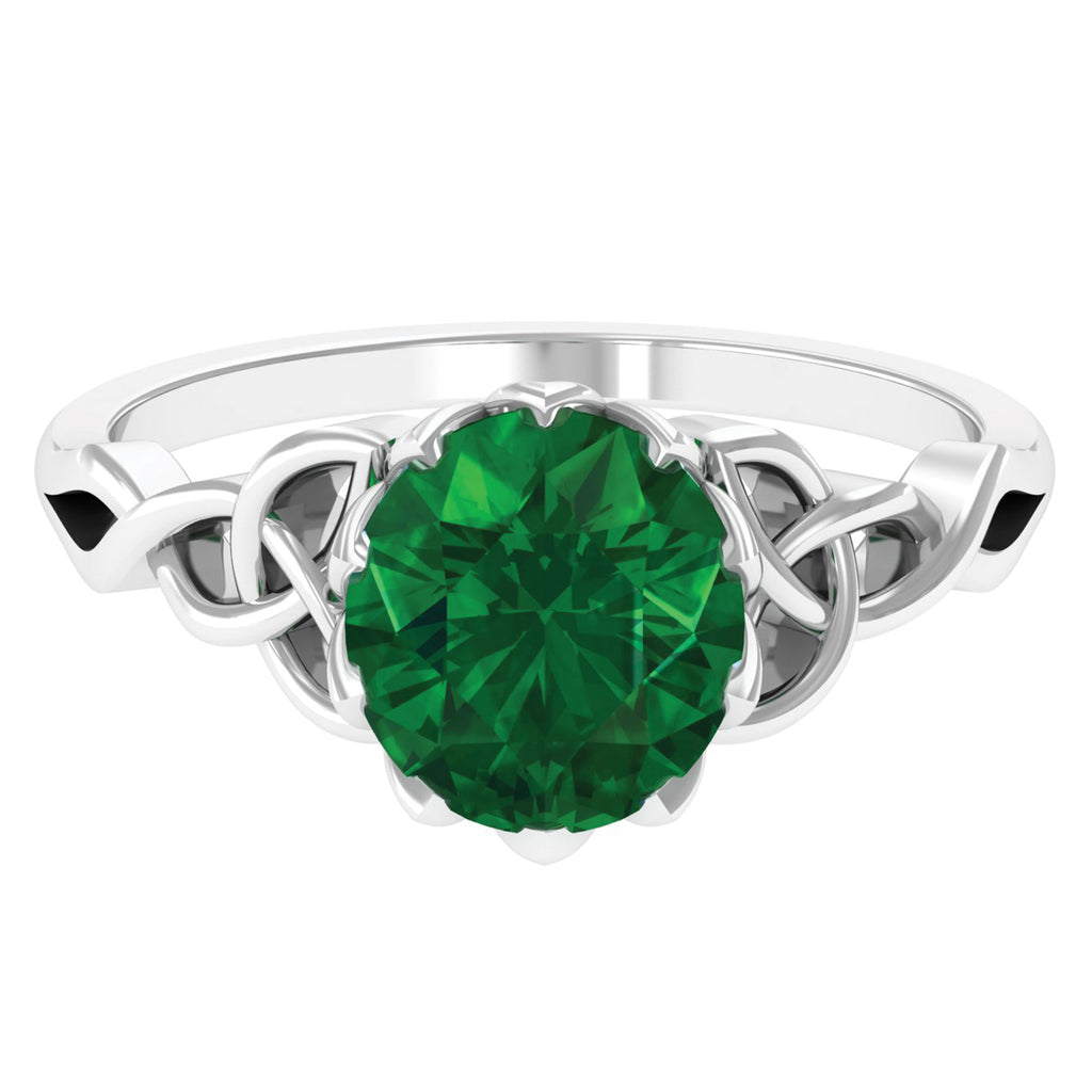 Solitaire Lab Grown Emerald Celtic Knot Promise Ring Lab Created Emerald - ( AAAA ) - Quality - Rosec Jewels