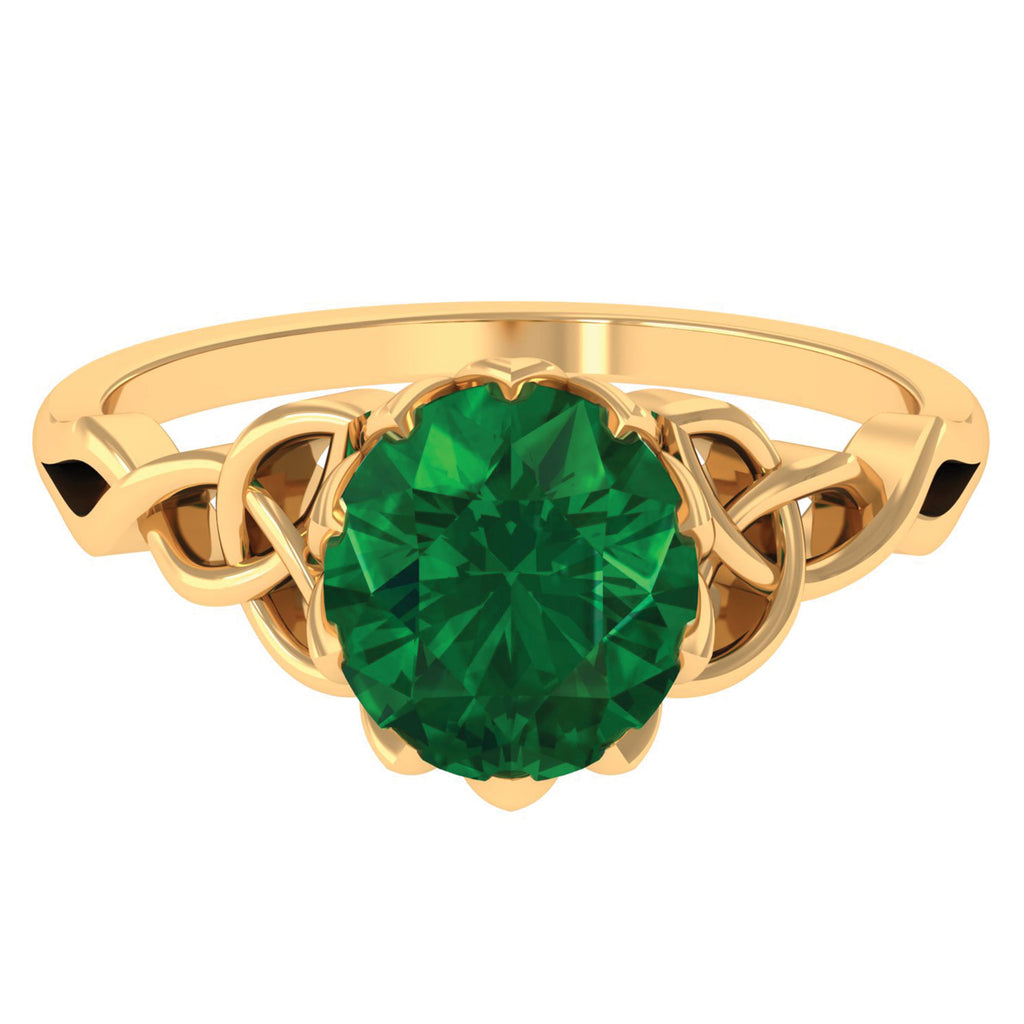 Solitaire Lab Grown Emerald Celtic Knot Promise Ring Lab Created Emerald - ( AAAA ) - Quality - Rosec Jewels