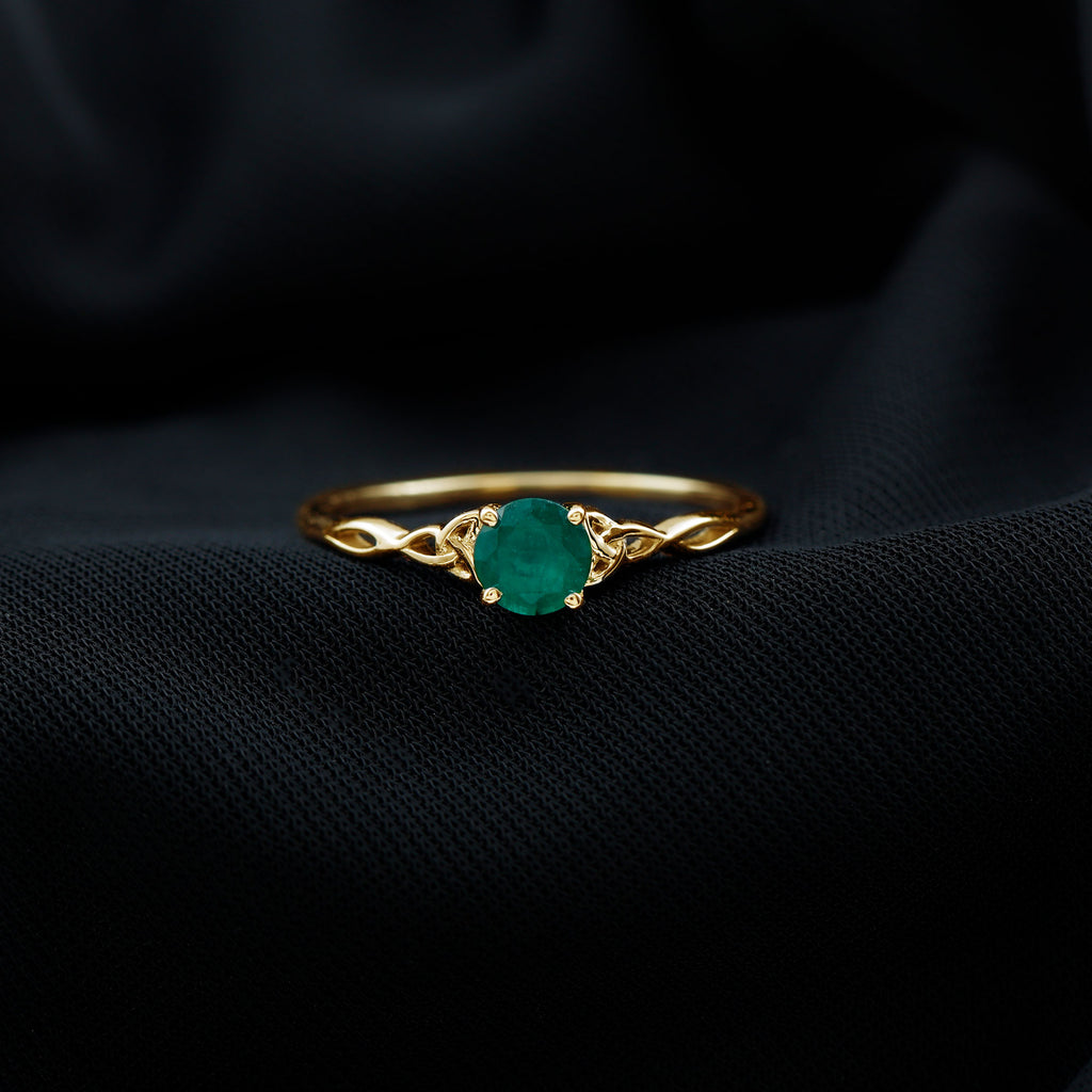 Round Shape Emerald Solitaire Ring with Celtic Shank Emerald - ( AAA ) - Quality - Rosec Jewels