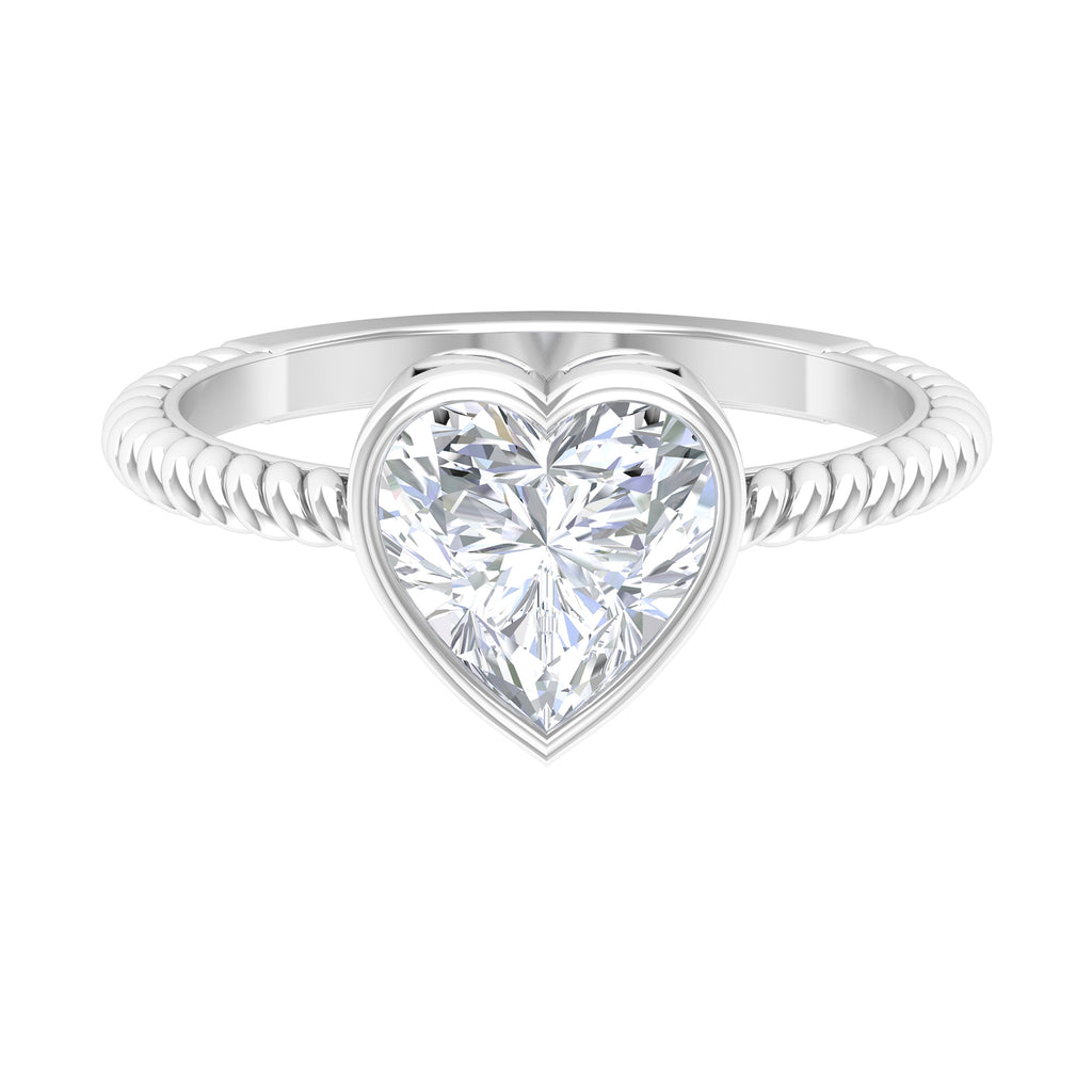 2 CT Bezel Set Moissanite Heart Solitaire Promise Ring with Twisted Rope Moissanite - ( D-VS1 ) - Color and Clarity - Rosec Jewels