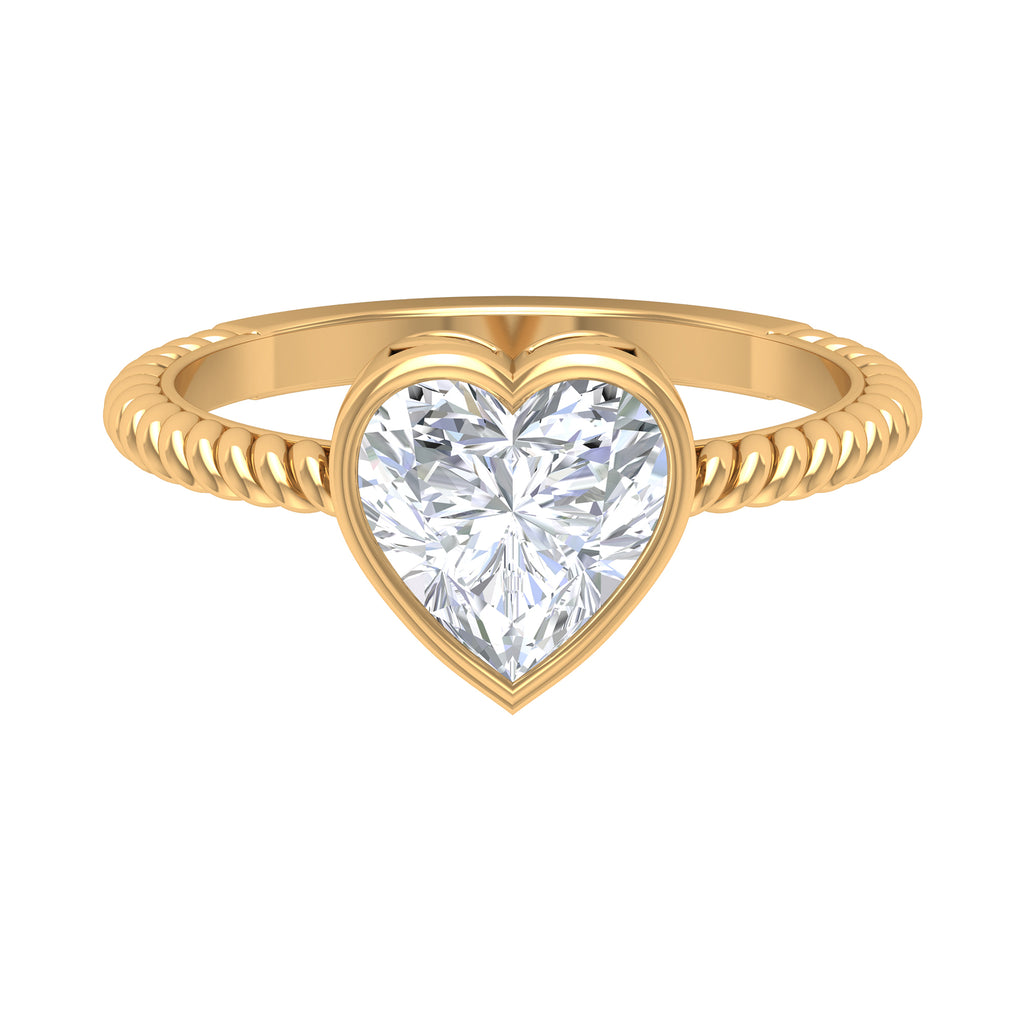 2 CT Bezel Set Moissanite Heart Solitaire Promise Ring with Twisted Rope Moissanite - ( D-VS1 ) - Color and Clarity - Rosec Jewels