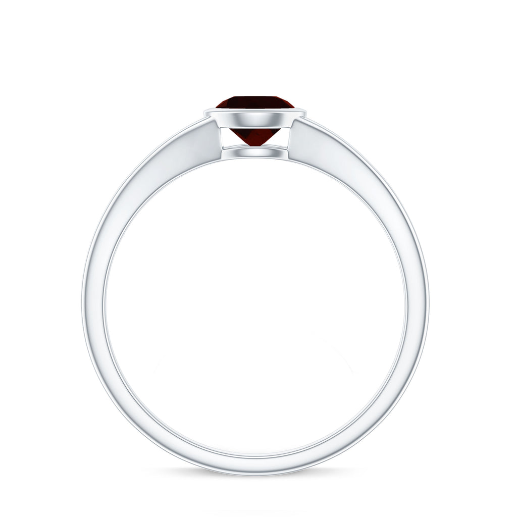 Rosec Jewels - Minimal Round Shape Garnet Solitaire Split Shank Ring