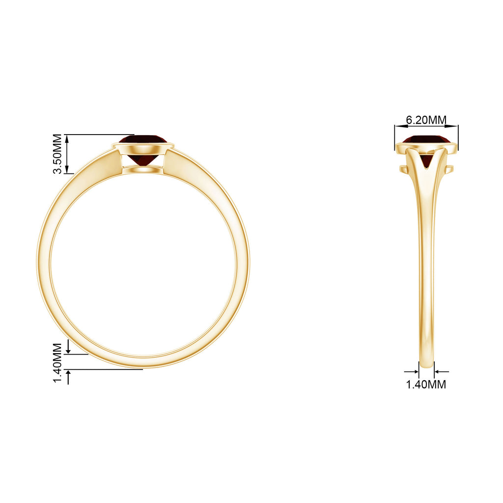 Rosec Jewels - Minimal Round Shape Garnet Solitaire Split Shank Ring