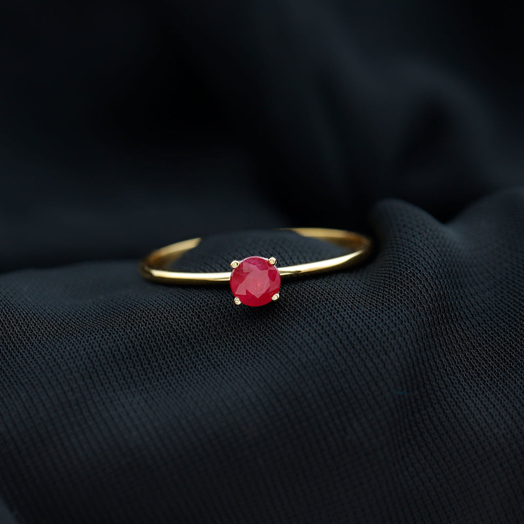 July Birthstone 5 MM Ruby Solitaire Ring in Peg Head Setting Ruby - ( AAA ) - Quality - Rosec Jewels