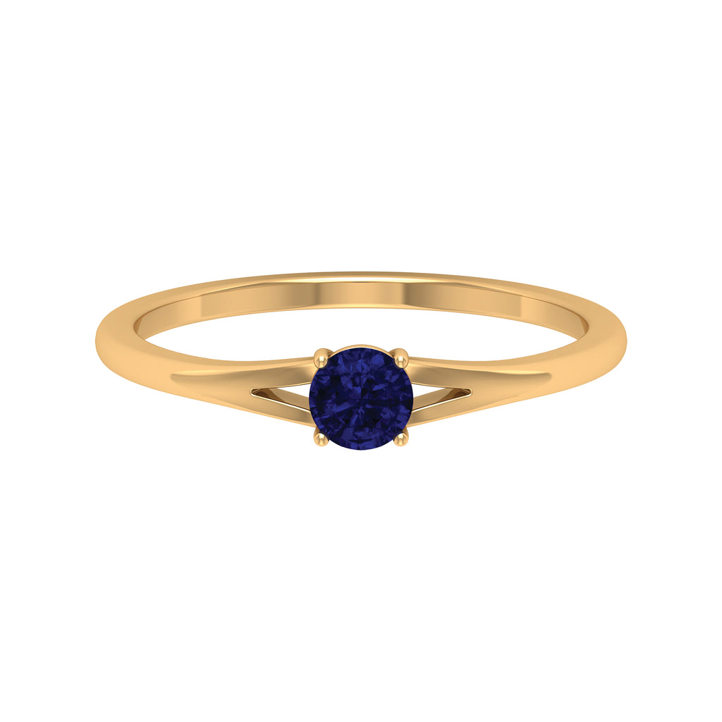 Round Solitaire Blue Sapphire Ring in Split Shank Blue Sapphire - ( AAA ) - Quality - Rosec Jewels