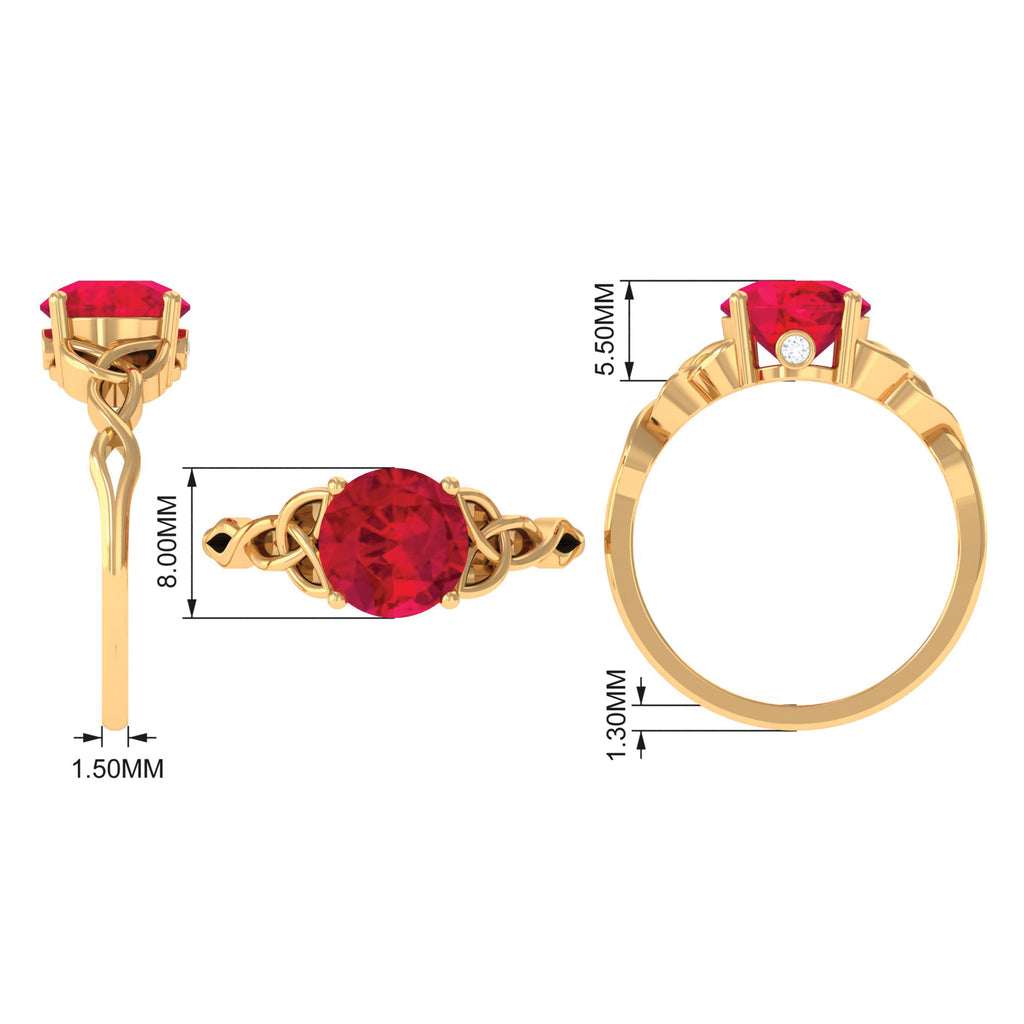 Round Lab Grown Ruby Solitaire Celtic Knot Ring with Diamond Lab Created Ruby - ( AAAA ) - Quality - Rosec Jewels