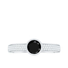 3/4 CT Bezel Set Black Spinel Solitaire Ring with Diamond Side Stones Black Spinel - ( AAA ) - Quality - Rosec Jewels