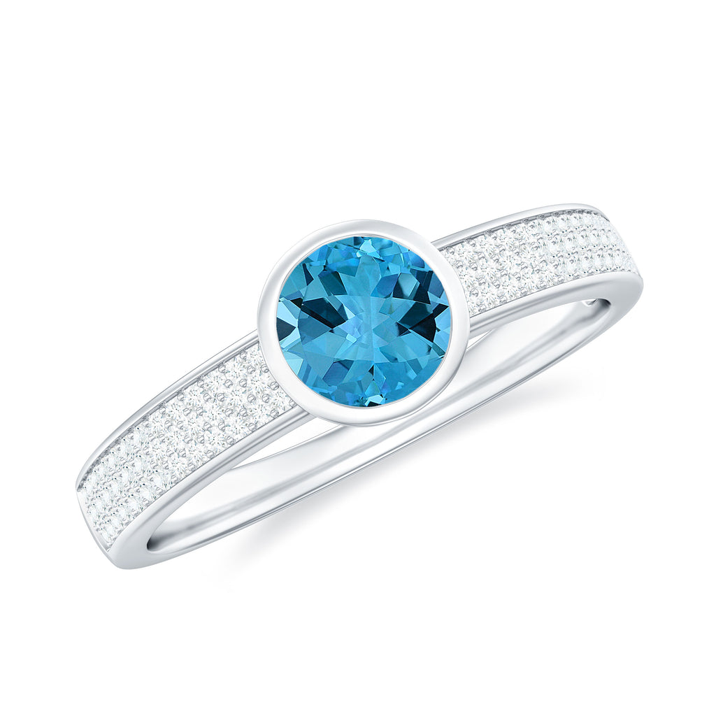 1 CT Solitaire Swiss Blue Topaz Solitaire and Diamond Engagement Ring Swiss Blue Topaz - ( AAA ) - Quality - Rosec Jewels