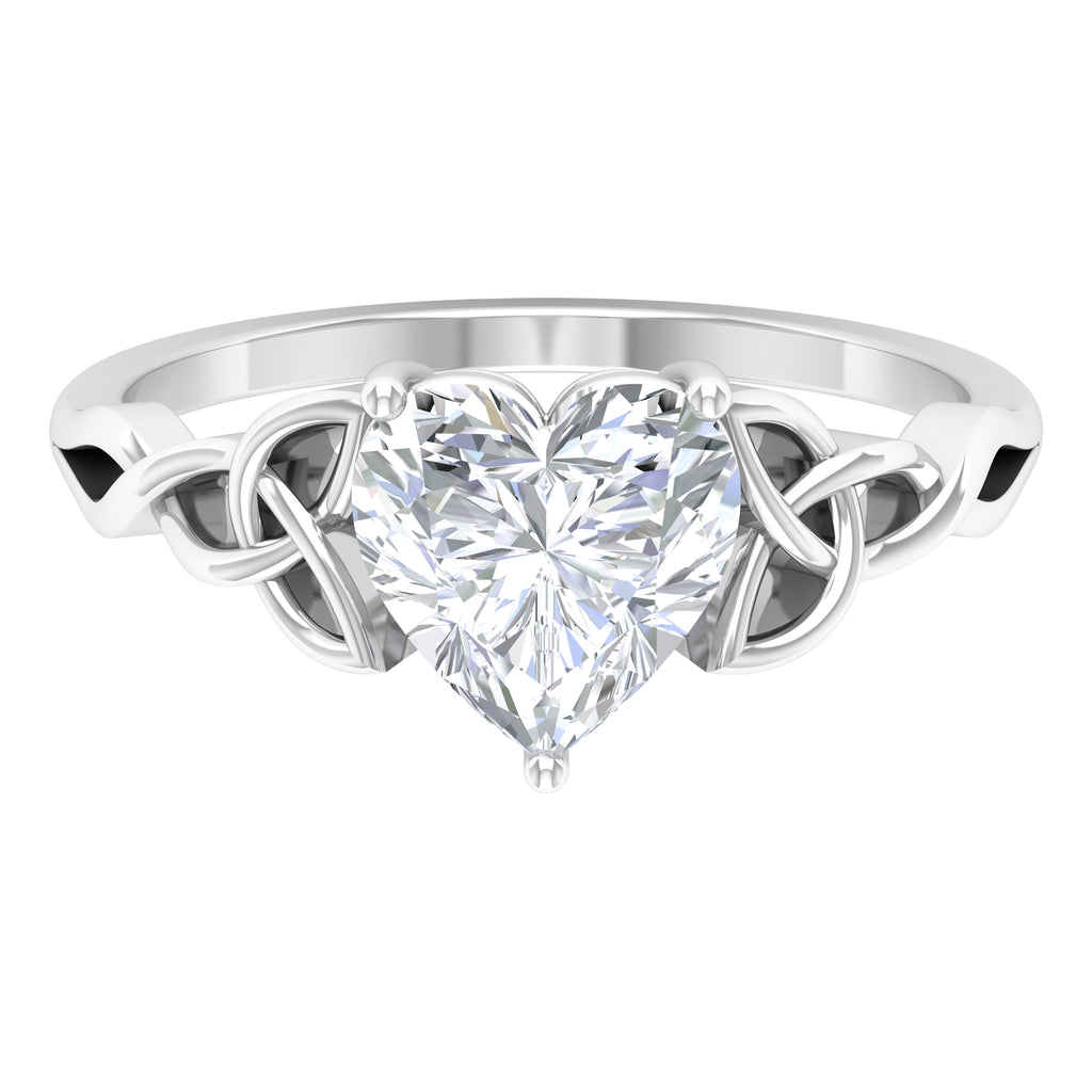 Certified Heart Shape Moissanite Solitaire Ring with Celtic Knot Moissanite - ( D-VS1 ) - Color and Clarity - Rosec Jewels