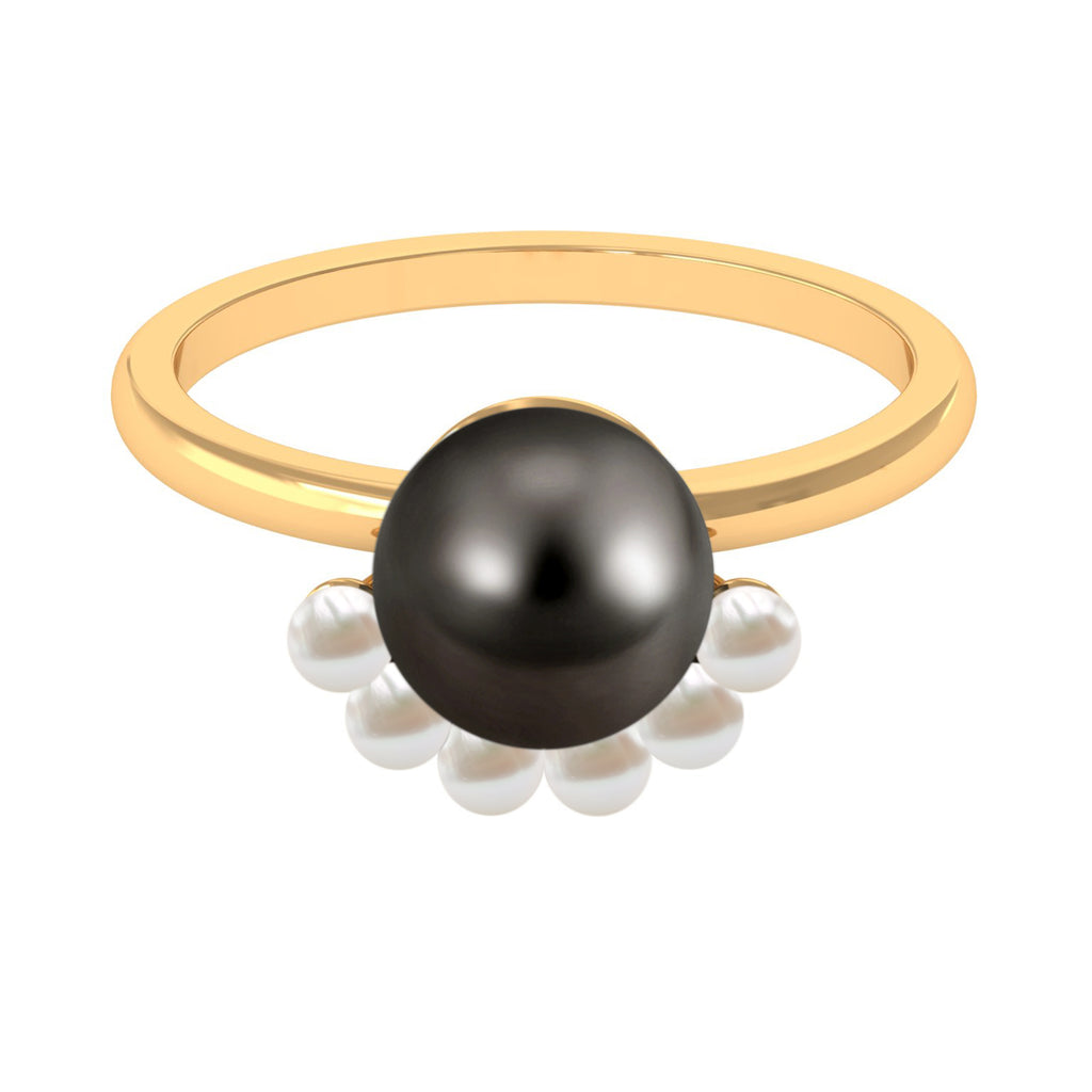 Elegant Tahitian and Freshwater Pearl Half Halo Ring in Gold Tahitian pearl - ( AAA ) - Quality - Rosec Jewels