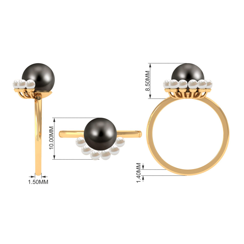 Elegant Tahitian and Freshwater Pearl Half Halo Ring in Gold Tahitian pearl - ( AAA ) - Quality - Rosec Jewels