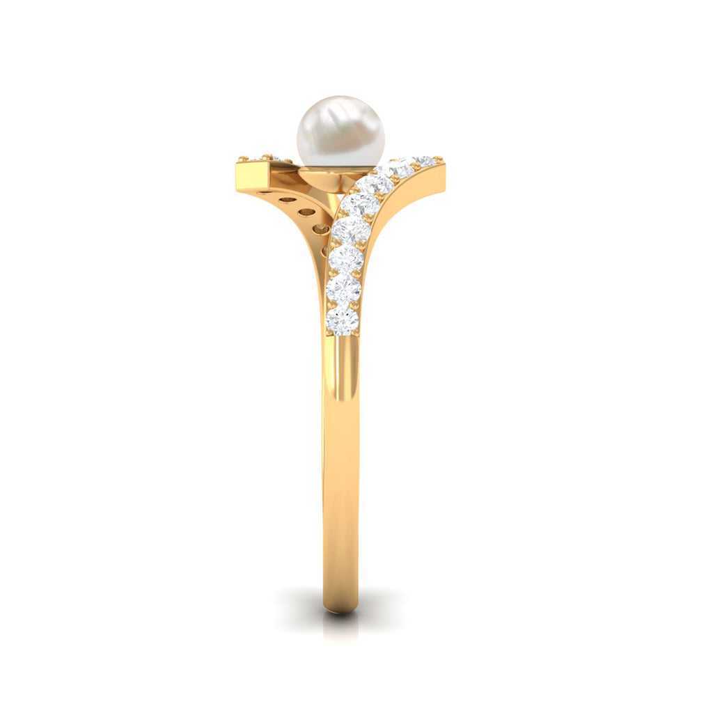 Toi et Moi Freshwater Pearl Bypass Ring with Diamond Freshwater Pearl - ( AAA ) - Quality - Rosec Jewels