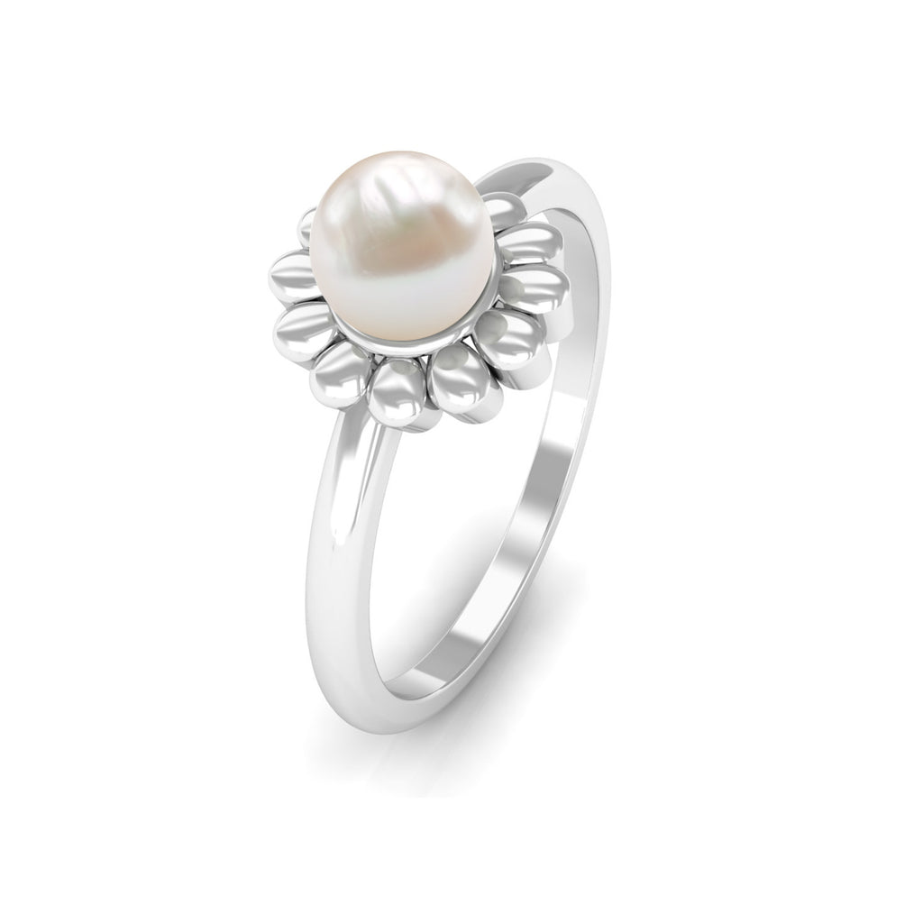 Floral Gold Freshwater Pearl Solitaire Engagement Ring Freshwater Pearl - ( AAA ) - Quality - Rosec Jewels