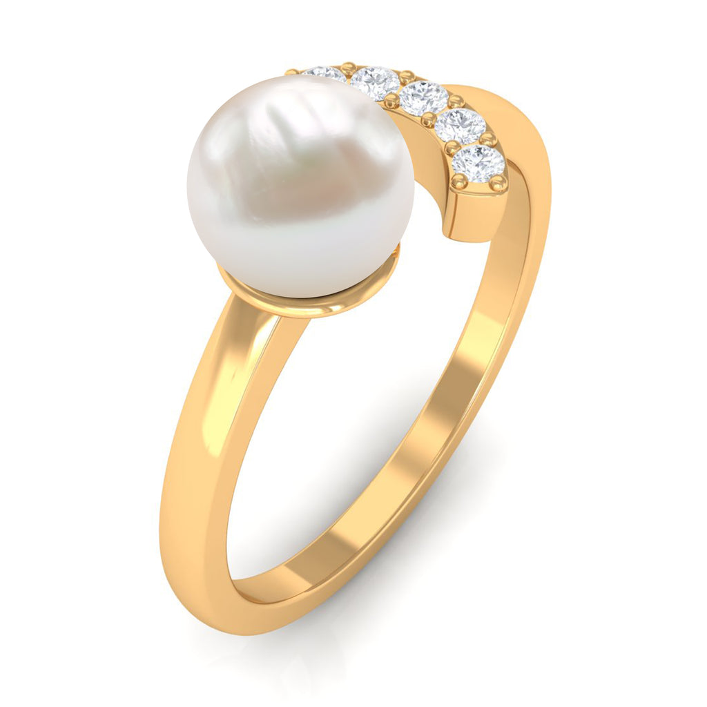 Freshwater Pearl and Diamond Cuff Ring Freshwater Pearl - ( AAA ) - Quality - Rosec Jewels