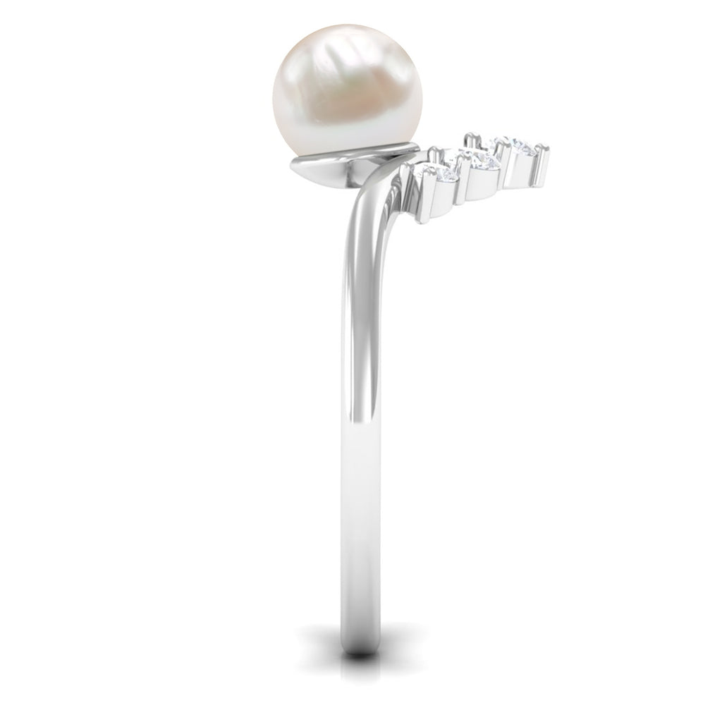 Freshwater Pearl and Diamond Minimal Chevron Ring Freshwater Pearl - ( AAA ) - Quality - Rosec Jewels