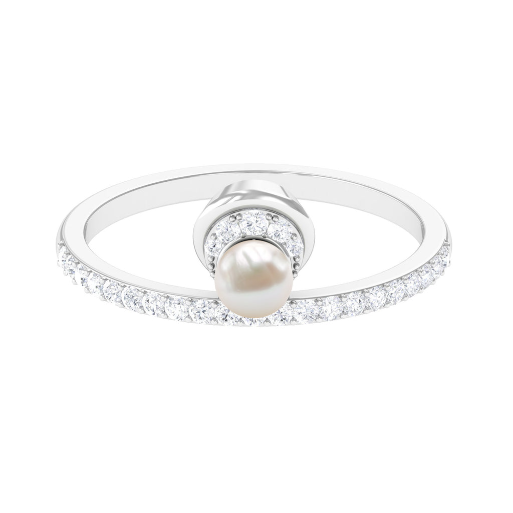 3/4 CT Freshwater Pearl and Diamond Minimal Ring Freshwater Pearl - ( AAA ) - Quality - Rosec Jewels