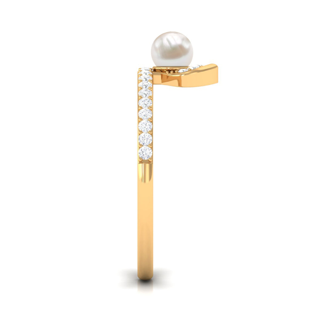 3/4 CT Freshwater Pearl and Diamond Minimal Ring Freshwater Pearl - ( AAA ) - Quality - Rosec Jewels