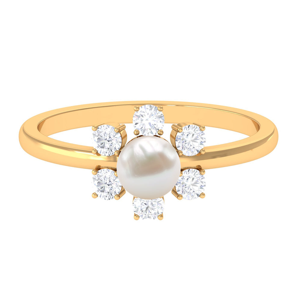 Freshwater Pearl and Diamond Flower Engagement Ring Freshwater Pearl - ( AAA ) - Quality - Rosec Jewels