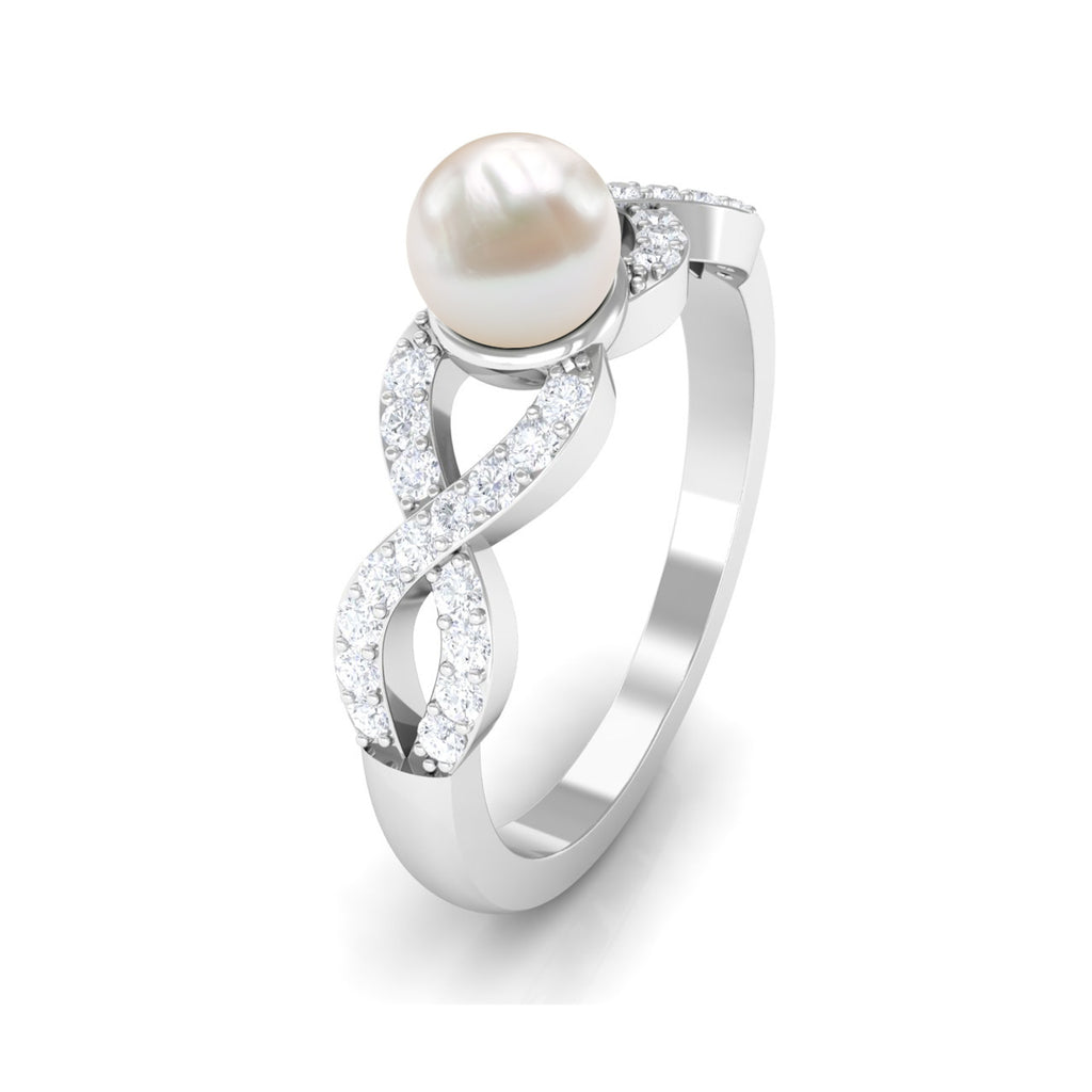 2.50 CT Freshwater Pearl Crossover Engagement Ring with Diamond Freshwater Pearl - ( AAA ) - Quality - Rosec Jewels